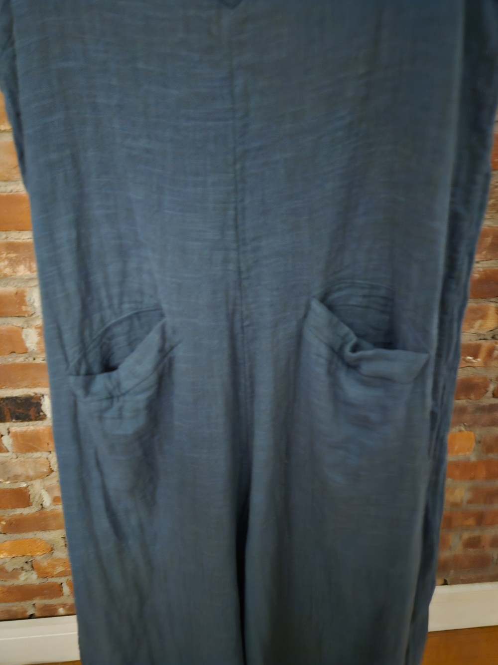 NATURAL LIFE 100% Cotton Sleeveless Wide Leg Dusty Blue Jumpsuit with 2Pockets - Picture 4 of 6